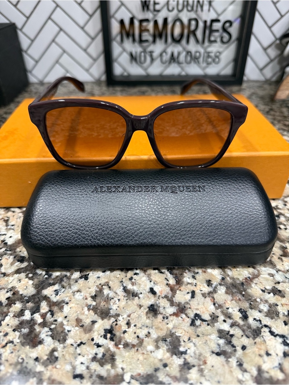 Alexander McQueen Women’s Purple Frame Sunglasses with Amber Lenses